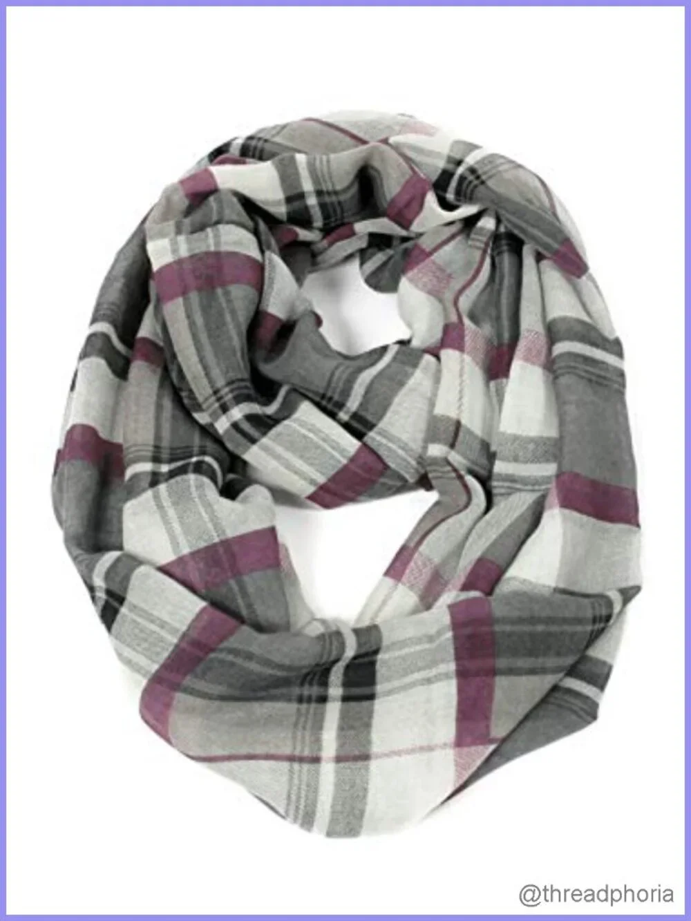 Tartan Plaid Infinity Scarf Lightweight 100% Polyester